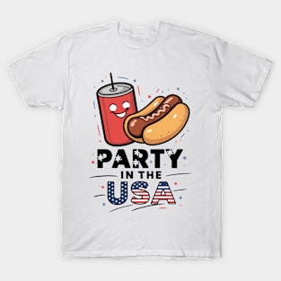 Party In The USA , 4th Of July Themed Soda And Hotdog T-Shirt